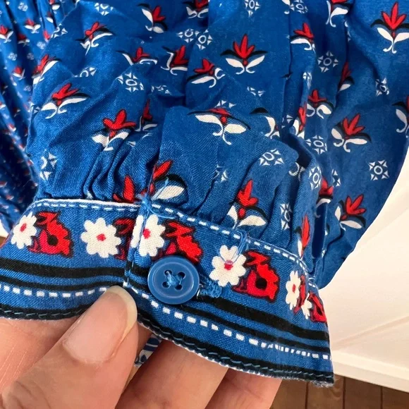 GAP peasant dress bright blue red and white design M - Picture 7 of 8